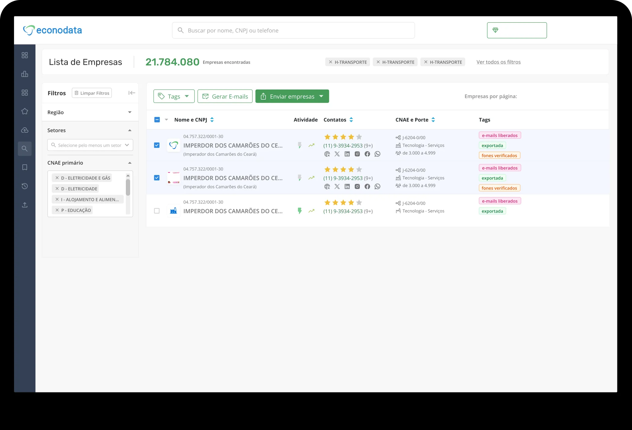tela lista empresas cta